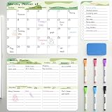 Marsrock Calendrier Magnétique Effaçable pour Réfrigérateur (Lot de 3) – Planning Mensuel, Hebdomadaire et Quotidien, Tableau Blanc Magnétique pour Frigo, 35,5 x 28 cm, Vert
