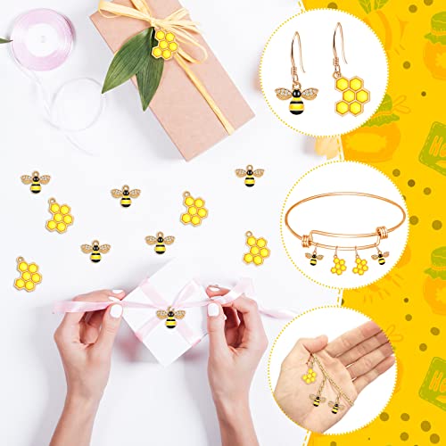 Kingdder 200 Pcs Bee Jewelry Enamel Bee Charms Honeybee Rhinestone Pendants For Jewelry Making Craft Embellishments Alloy Diy Gift Earrings Necklaces Bracelet Party Decor (Bee And Honeycomb) #TOP2