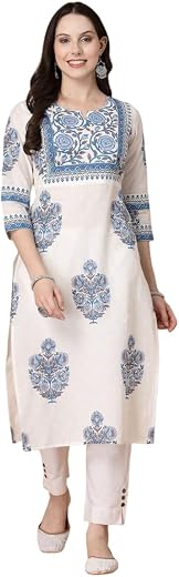 Jaipuri Fashionista Womens Printed Cotton Round Neck Straight Kurti
