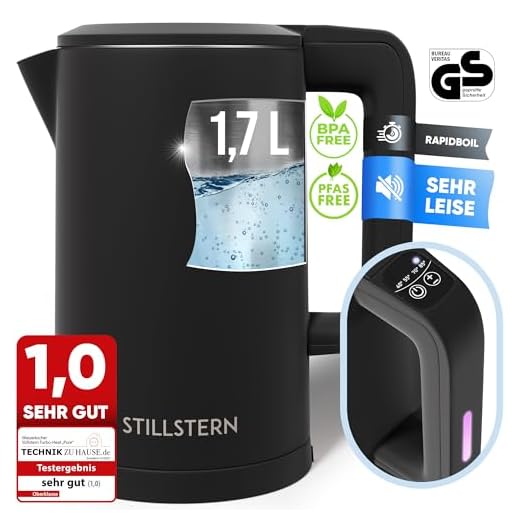 Stillstern Kettle with Temperature Setting [1.7 L, 40-55-70-85-100 °C], 12 Hours Warm, Precision Spout Made of Stainless Steel, Anti-Fingerprint, Fast Heating [2200 W], Quiet, Stable Hold