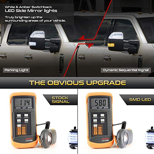 [Switchback + Sequential Turn Signal] Vipmotoz Chrome Housing White & Amber Led Strip Side Mirror Indicator Light Blinker Lamp For 2017-2022 Ford F250 F350 F450 Super Duty Towing Mirror #TOP2