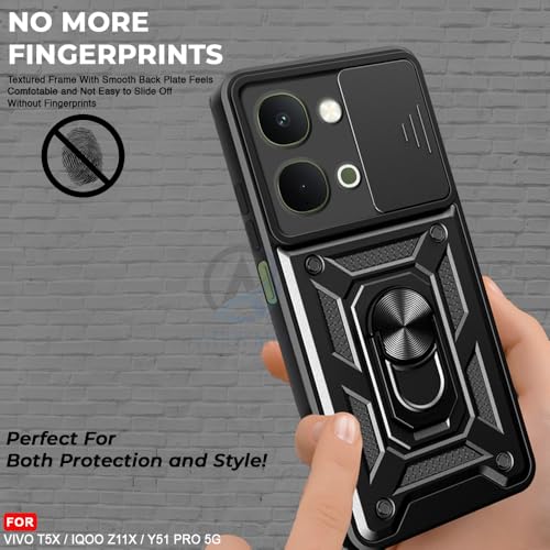 Image of AESTMO Tough Armor iQOO Z11X / Vivo T5X / Vivo Y51 Pro 5G Bumper Back Case Cover | Ring Holder & Sliding Camera Shield Cover | 360 Degree Protection Back Case Cover (Black)
