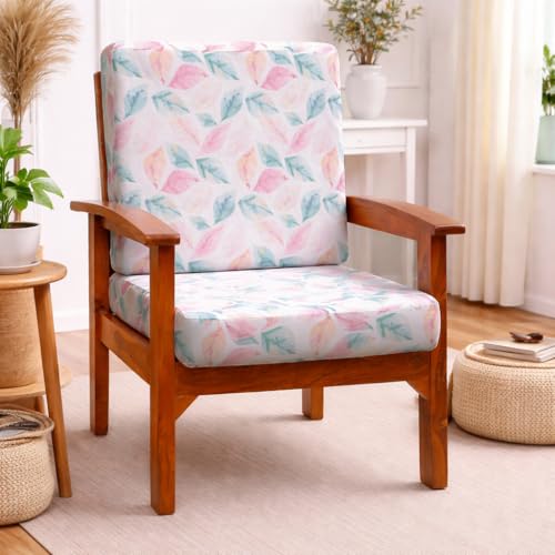 Image of STITCHNEST 'Contour Fit Series' Stretchable Printed Wooden Sofa Cover (Pack of 2) - Elastic Wooden Chair Cover | Wooden Sofa Seat Cover | Size - 20-21 x 20-21 x 3-5 in