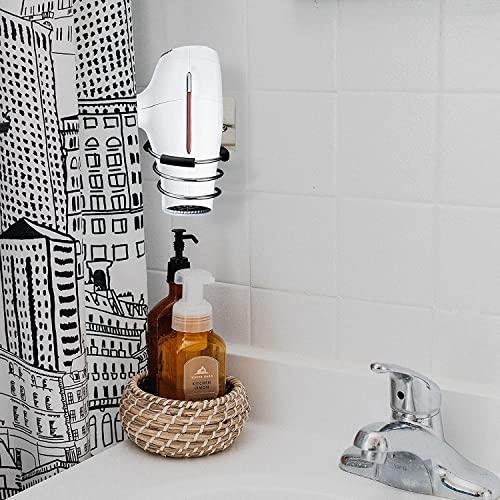 Image of Wall Mounted Hair Dryer Holder - Self Adhesive No-Drill Bathroom Organizer Rack for Dryer, Straightener & Combs (SILVER) (1)