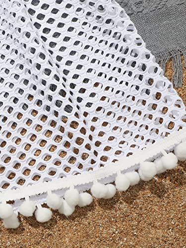 SHENHE Girl's Sheer Short Sleeve Hollow Out Tassel Trim Beach Cover Up Sun Dresses4