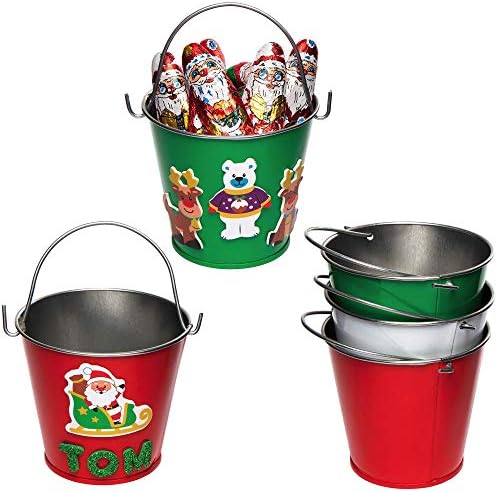 Baker Ross AX302 Mini Weihnachtseimer Bastelset für Kinder - 5 Stück, Festliche Kreativsets und Bastelbedarf zum Basteln und Dekorieren zur Weihnachtszeit