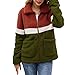 Produktbild QJSZ Damen Langarm Full Zip Cardigan Elegant Revers Patchwork Fleece Warmes Flauschiges Sweatshirt Strickjacke Winter Lässiges Party Top Mit Taschen S
