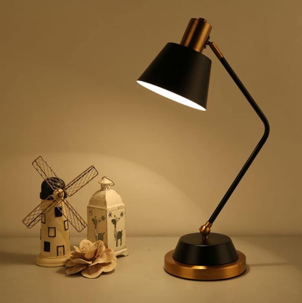 Modern Schreibtischlampe Metall Büro Architektenlampe Arbeitsleuchte LED Verstellbarer Tischlampe Leselampe Retro Klassische Studierlampe Schlafzimmer Nachttischlampe E27*1,Schwarz