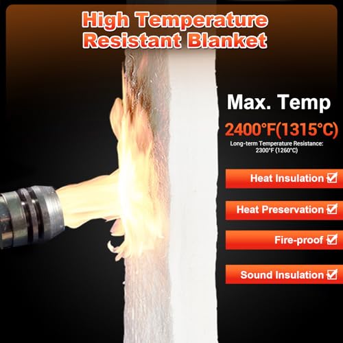 Keramikfaser-Decke, feuerfeste Isolierleitblech, bewertet bis 1315°C, Größe 80 x 60 cm, 2,5 cm dick, hohe Temperaturbeständigkeit für Pizzaofen, Öfen, Schmieden, Rohrisolierung