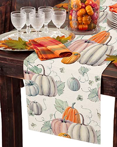 Fall Gray Pumpkin Table Runner, Autumn Thanksgiving Table Runners for Kitchen Dining Coffee or Indoor and Outdoor Home Parties Decor 13 x 72 Inches SK075 - Image 3