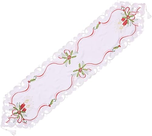 Miniatura 1 de KICHOUSE Camino de Mesa - Camino de mesa con diseño de flores para decoración de la natividad, camino de mesa con bordado, mantel para decoración de