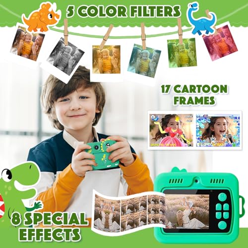 Image of Wembley DIY Instant Print Camera for Kids 3+| Includes Print Rolls, 4GB SD Card & Strap| Fun & Rechargeable Birthday Gift for Boys & Girls (Dino)