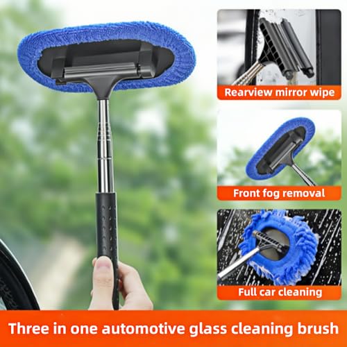 5Pcs Car Windscreen Cleaner Tool, Car Window Cleaner, with 2 Reusable Washable Microfiber Pads, 180°Rotating Telescopic Handle Car Window Demister, Car Glass Cleaner Brush, for Auto SUV - Image 7