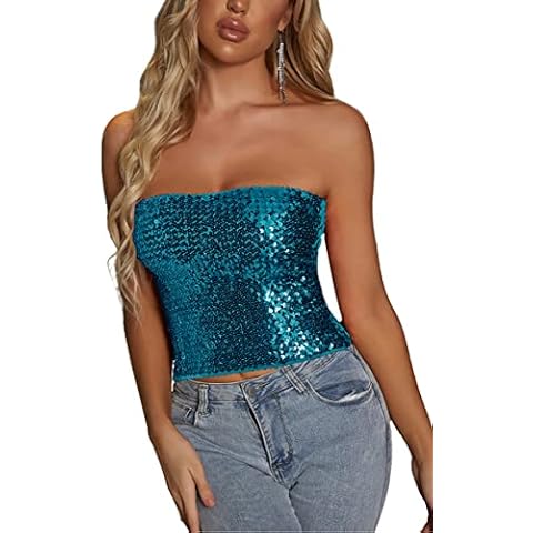 Alivila.Y Fashion Womens Sparkling Sequins Stretch Party Clubwear Tube Top A11-Sky Blue Cover