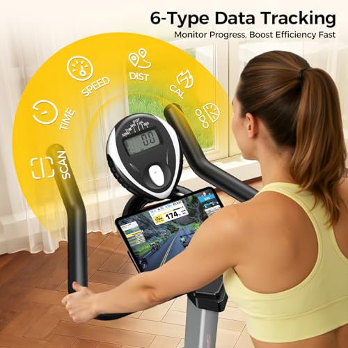 POOBOO Magnetic Exercise Bike, Quiet Stationary Bike with App and 350lbs Weight Capacity, Indoor Cycling Bike with LCD Monitor and Tablet Holder, Heavy Duty Workout Bike for Home Gym Weight Loss Fitness Bike, Adjustable Magnetic Resistance Silent Belt Driver,