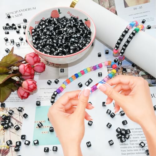 Image of Amaney 400pcs Black Acrylic Number Beads 6x6mm Mixed Number Beads Acrylic Plastic Cube Shape Loose Beads