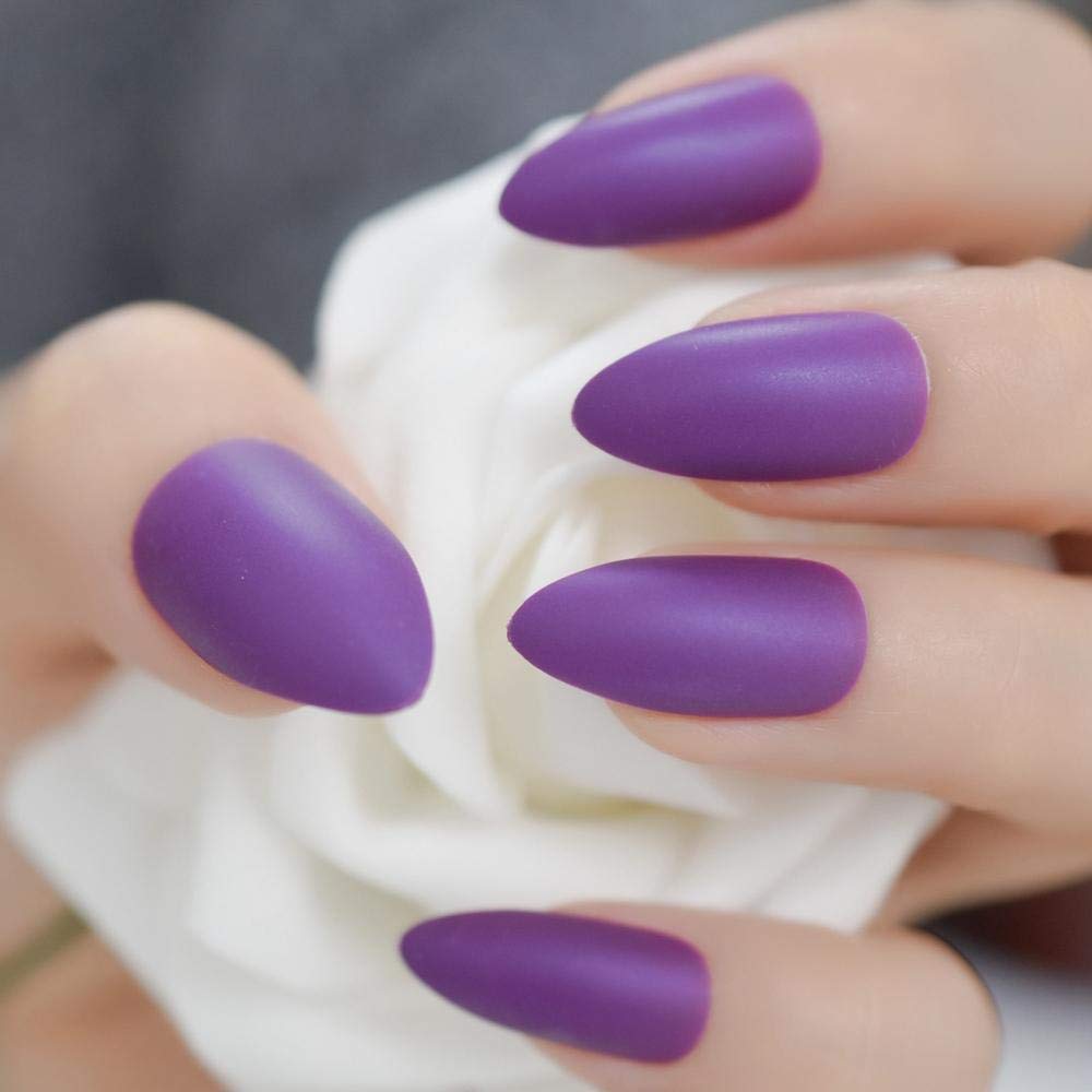 ACiyD Violett-Violette, Matte, spitz zulaufende falsche Nägel