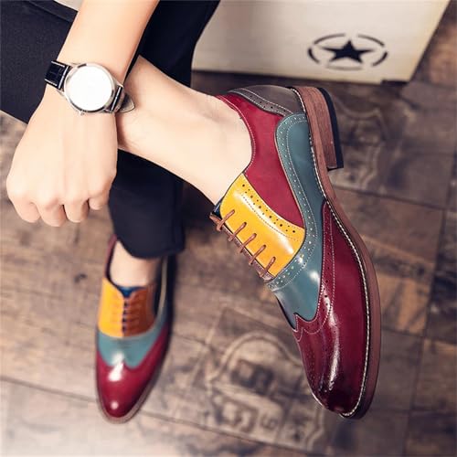 Image of Mens Two Tone Faux Leather Lace Up Brogue Oxford Shoes Classic Wingtip Loafers Low Top Flat Party Formal Business Derby Dress Shoes