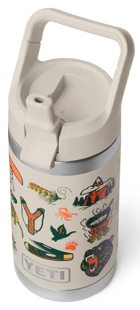 YETI Rambler Jr Kids Bottle, Vacuum Insulated Stainless Steel Bottle with Straw Cap, Cape Summer Camp, 12 oz (355 ml)