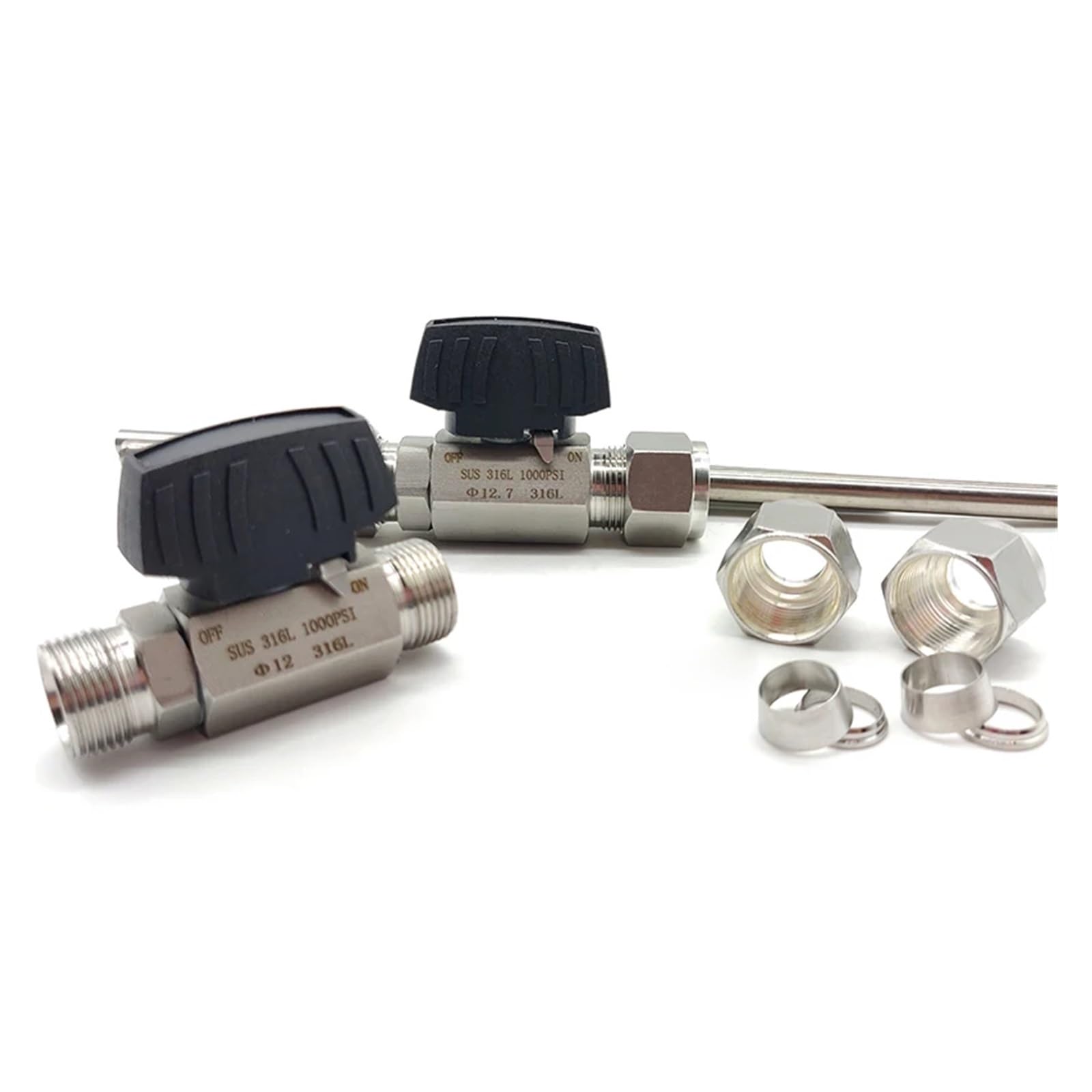 Zawór kulowy ze stali nierdzewnej 316L z podwójną nasadką (6 mm, 8 mm, 10 mm, 1/4", 3/8" i 1/2"), wysokociśnieniowy, sześciokątny, do instrumentów pneumatycznych (0,75 cala)
