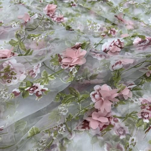 Tissu en organza broderie 3D haute couture motif floral