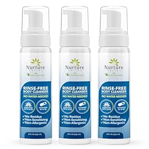 Nurture Rinse Free Waterless Foaming Cleanser | Women, Camping, Elderly & Hospital Care | Waterless Shower & Bath Wash w/Aloe for Sensitive Dry Skin