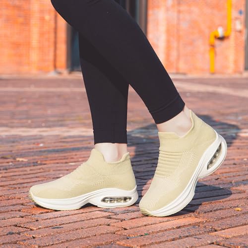 Image of DOUSSPRT Womens Walking Shoes Slip on Sock Sneakers Lady Girls Nurse Mesh Air Cushion Platform Loafers Fashion Casual
