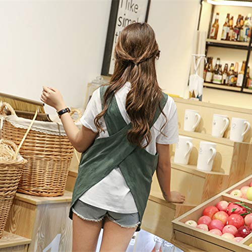 Shortened Design Apron, Japanese Style Soft Cotton Linen Apron With Two Side Pockets, X Cross Halter Apron, Kitchen Cooking Clothes Gift For Women Diy Project, Crafting, Cooking, Baking(Army Green ) #TOP4