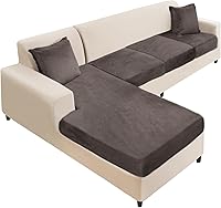 Vista 21 de NAISI Funda para Sofá Seccional de 1 Pieza de Terciopelo Separada para Chaise Lounge Funda Suave Elástica Fundas para Sofá Seccional Marrón