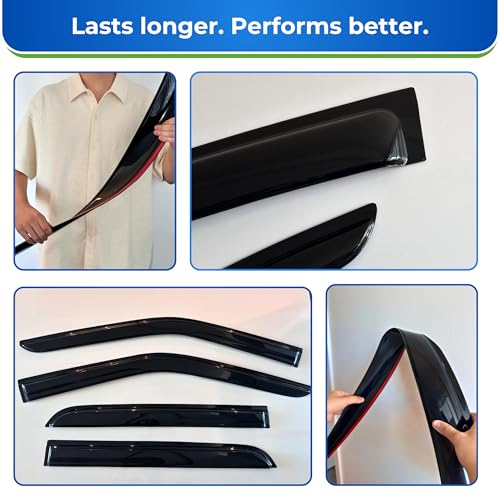 Image of KPY Window Visor Compatible with Toyota Corolla 2009-2013, Rain Guard Side Window Vent Deflectors Tape-On Style, 2009 2010 2011 2012 2013, Black