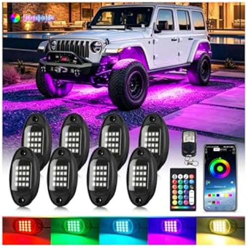 8Pods Segmented RGB LED Rock Lights Kit for Jeep Trucks UTV ATV Golf Cart RZR SXS Offroad Four Wheeler with APP/RF Remote, Multi Color Underglow Light Waterproof Music Neon Underbody 12V