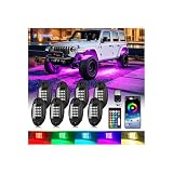 LD DARKEAGLE 8Pods Segmented RGB LED Rock Lights Kit for Jeep Trucks UTV ATV Golf Cart RZR SXS Offroad Four Wheeler with APP/RF Remote, Multi Color Underglow Light Waterproof Music Neon Underbody 12V