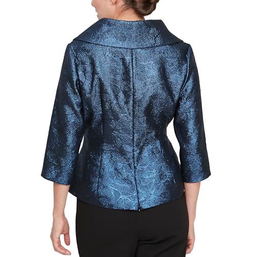 Alex Evenings Women's 3/4 Sleeve Portrait Collar Printed Stretch Jacquard Blouse with Tie Belt2