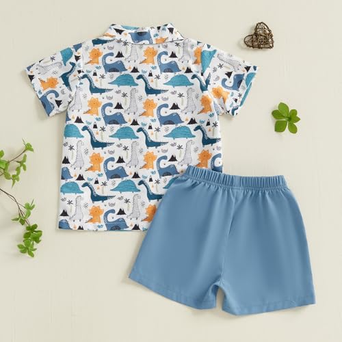 Image of Owl's-Yard Baby Boy Easter Outfits Rabbit Carrot Short Sleeve Button Down Shirts and Solid Color Shorts 2 Pcs Summer Set