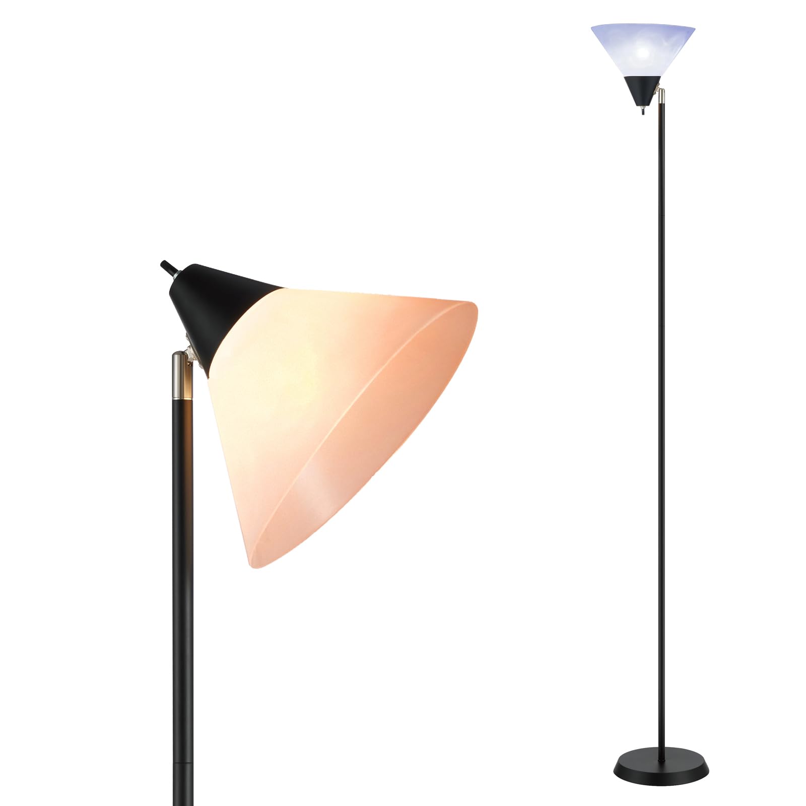 lianheng Torch Floor Lamps, Standing Floor Lamp with Rotatable Head Light, Drop-Resistant White Lampshade, Rotary Switch, Pole Tall Lamps for Living Room, Bedroom, Office Dining Room with No Bulb