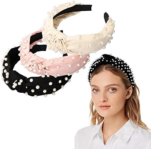 Headbands for Women 9 Pack, 3 Leopard Headbands 3 Metallic and 3 Velvet Pearl Hairbands, Cute Fashion Elegant Wide Headband Top Cross Knot Stripe Turban Hair Hoop Headwrap Headwear Hair Accessories