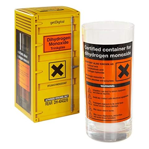 getDigital Dihydrogen Monoxide H2O Drinking Glass - Funny Science Glass with DHMO Water Warning Label - 400 ml Cover