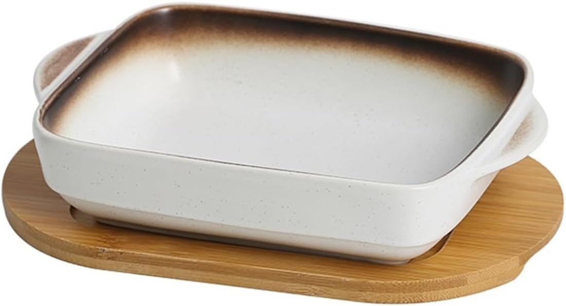 Baking Dish Double Baking Dish Ceramic Cheese Baking Bowl Ovenware With Tray Rectangular Baking Dish Lasagna Pans (Color : H)