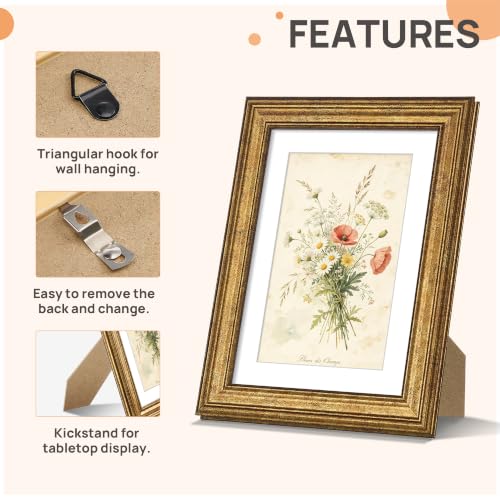 Image of upsimples 5x7 Picture Frame, Vintage Frames Decor, 1Pack Bronze | Fit 4x6 and 5 x 7 Photo, Wall or Tabletop Display, Antique-style Decoration, Rustic Farmhouse Decor, For Weddings
