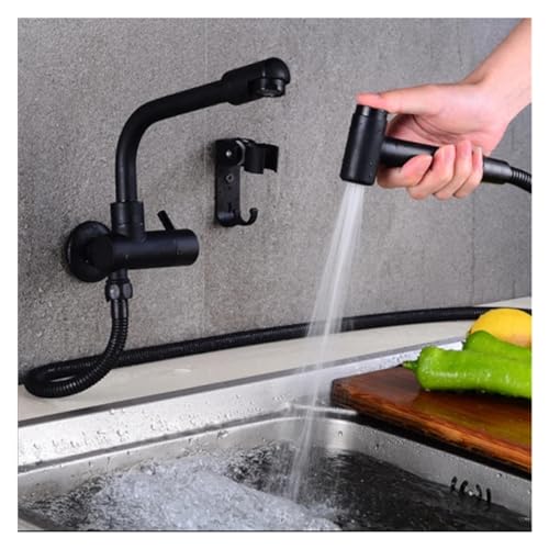 Fregadero de cocina grifo de pared negro con pulverizador de baño 4
