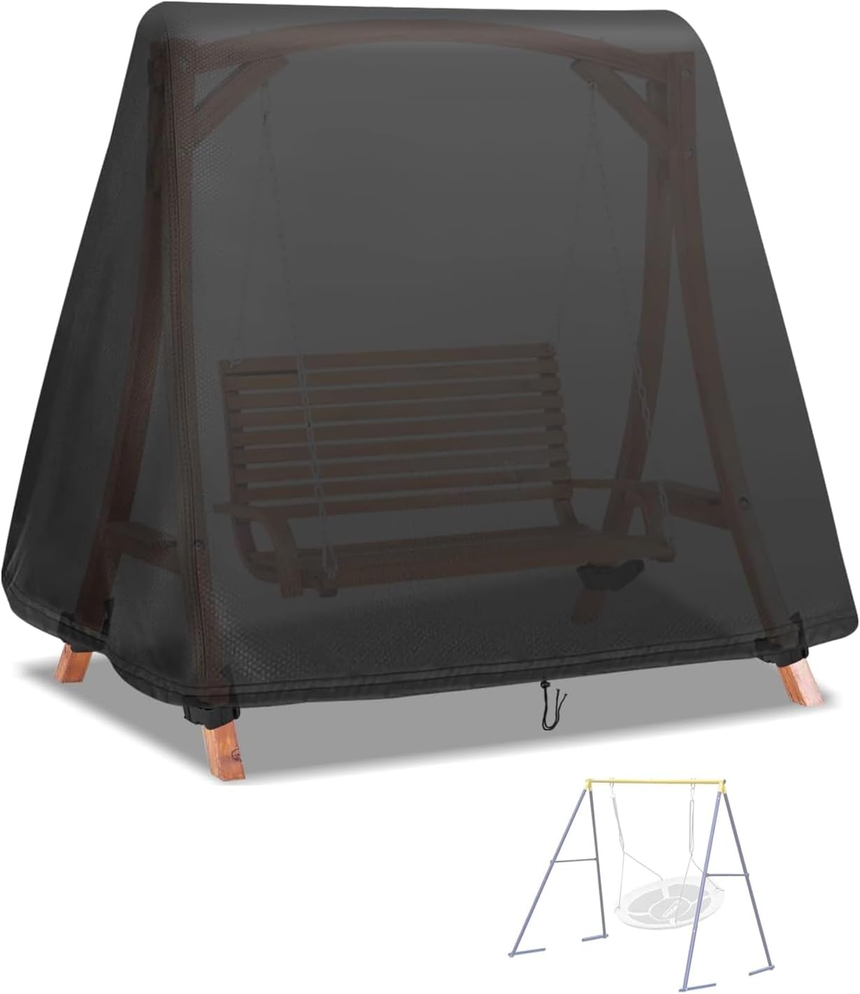 Outdoor Swing Cover,Waterproof Chair-Cover for Patio A Frame Swings,Windproof and Sun protect Porch Swing-Stand Covers with Drawstring and Buckles (84"Lx63"Wx70"H)