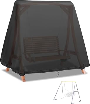 Outdoor Swing Cover,Waterproof Chair-Cover for Patio A Frame Swings,Windproof and Sun Protect Porch Swing-Stand Covers with Drawstring and Buckles 84" Lx63 Wx70 H