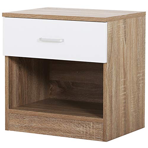 HOMCOM Mesita de Noche Madera Mesilla Mueble Dormitorio con 1 Cajón 1 Estante Abierto 45x35x46.5cm