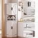 IRONCK Tall Corner Cabinet with 3 Wine Racks, Farmhouse Storage Cabinet with 4 Doors and Adjustable Shelves, Barn Door Design, Corner Bar Cabinet for Living Room, Kitchen, Laundry Room White