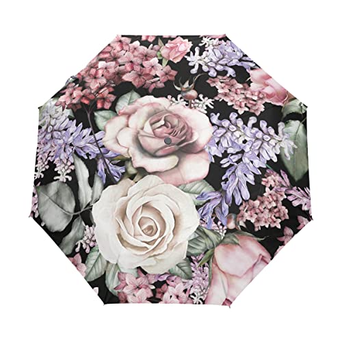 Parapluie pliable automatique et coupe-vent au motif floral rétro