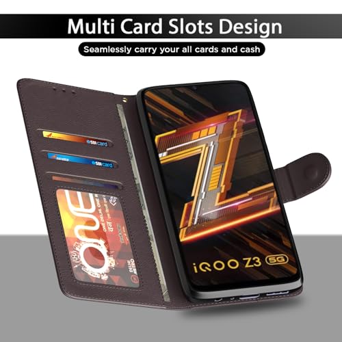 Image of Pikkme IQOO Z3 5G Flip Case Leather Finish | Inside TPU with Card Pockets | Wallet Stand and Shock Proof | Magnetic Closing | Complete Protection Flip Cover for IQOO Z3 5G (Coffee)