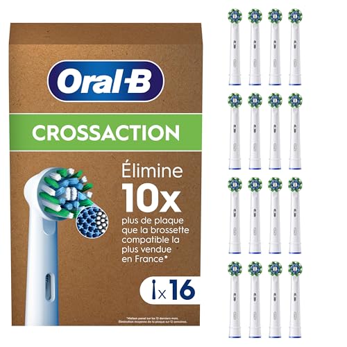 Oral-B Brossettes de Rechange Cross Action, lot de 16, Blanches