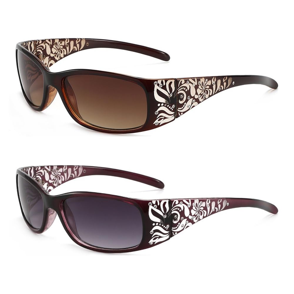 hermaner Rectangular Sunglasses Womens UV400 Protection Thick Flower Print Temples Gradient Lenses Luxury Ladies Sun Glasses Personality Sunnies Outdoor Street Party Travel