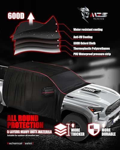 Image of MZS Truck Cab Cover Compatible with Tacoma Double Cab 2014-2026, 600D Outdoor Waterproof Tacoma Half Cover with Driver Door Zipper Windproof Sun UV Snow Rain All Weather Protection