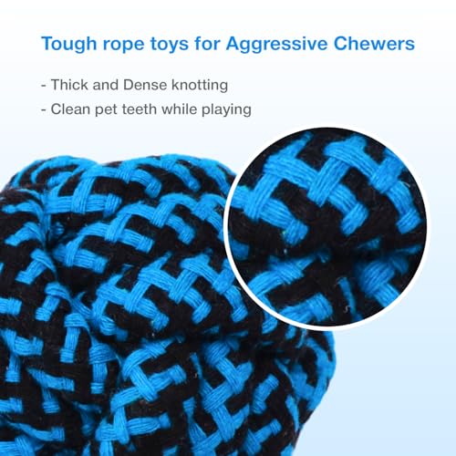 Image of Knotted Dumbbell Rope for Dogs and Pets |Durable Chew Cotton Knotted Dumbbell Shape Tug Rope Toy |Chewing and Teething for Dogs and Puppies Woven Rope Dog Toy, 23 cm (Blue)